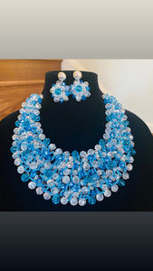 Crocheted Crystal Necklace w/ Earrings